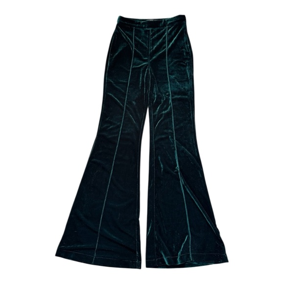 Lulus Green Velvet Pants High Rise Flare Size Small - Picture 2 of 14